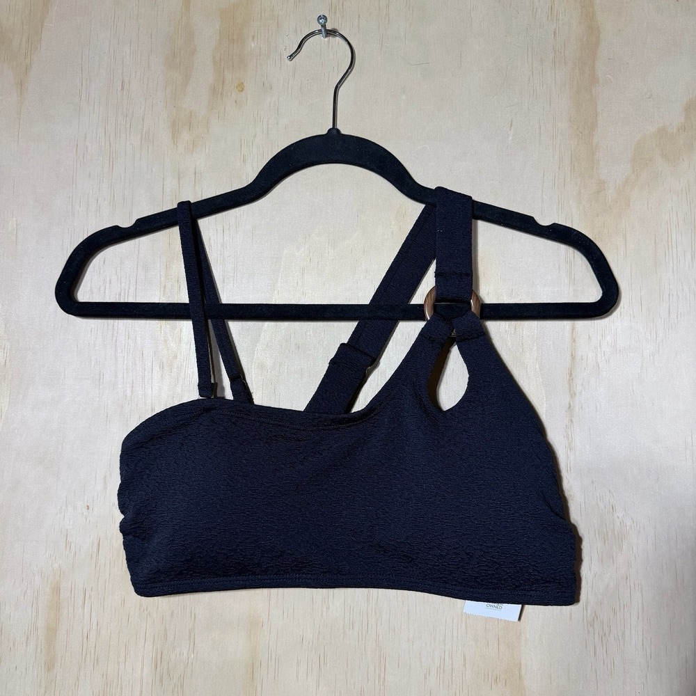 No Boundaries‎ Black One Shoulder Bikini Top Textured Swimwear Women's M 8-10
